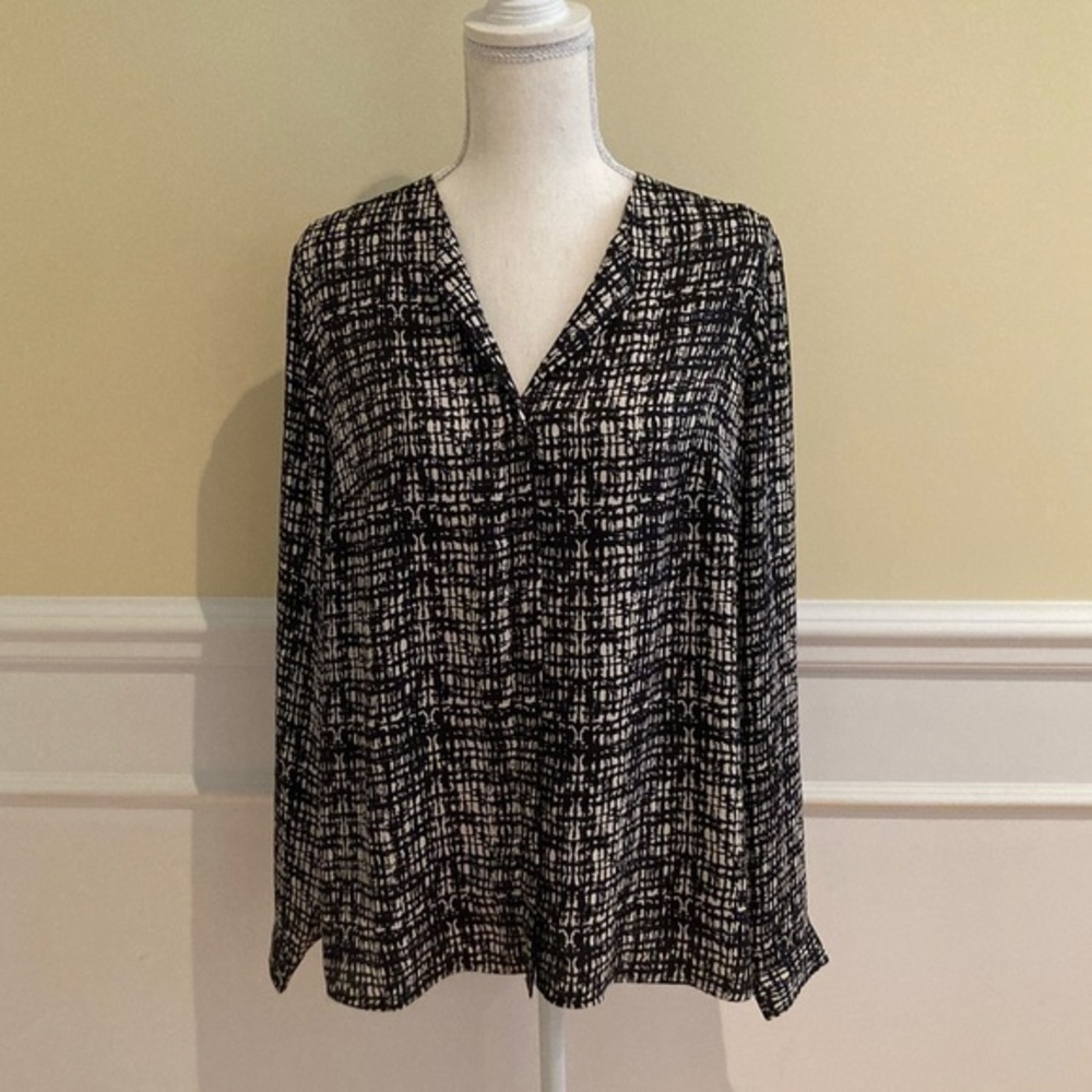 JONES NEW YORK SIGNATURE Women Blouse, Long Sleeves, Black and White, US 6